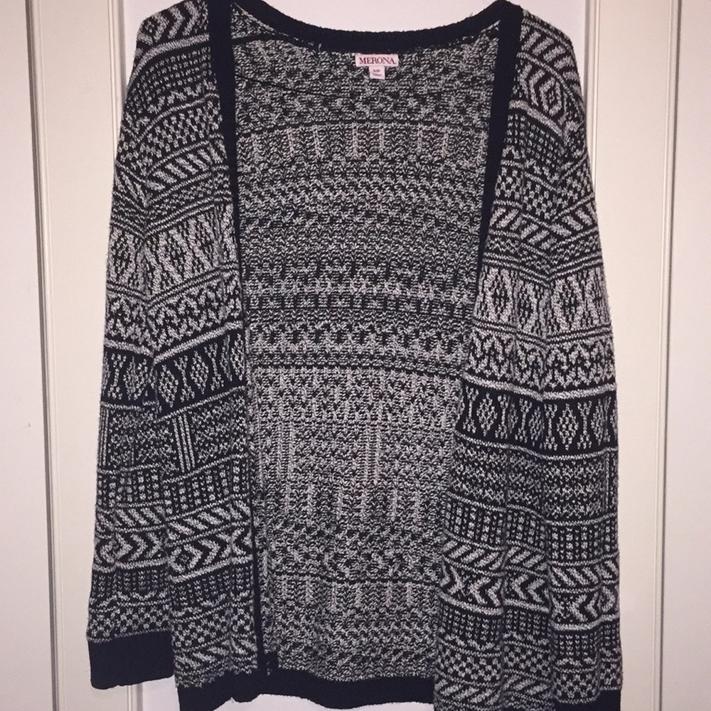 Black and white woven cardigan
